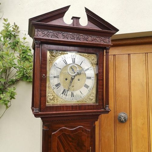 9 - A VERY FINE LATE 18TH CENTURY GEORGE III IRISH LONG CASE CLOCK, circa 1770, topped with an angular b... 