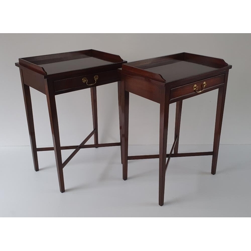 90 - A FINE PAIR OF 20TH CENTURY MAHOGANY BED SIDE / SIDE TABLES, each with three quarter raised gallery,... 