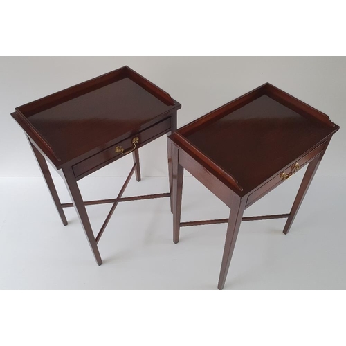 90 - A FINE PAIR OF 20TH CENTURY MAHOGANY BED SIDE / SIDE TABLES, each with three quarter raised gallery,... 