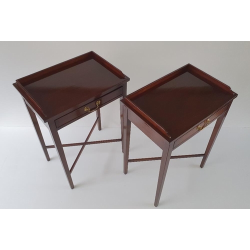 90 - A FINE PAIR OF 20TH CENTURY MAHOGANY BED SIDE / SIDE TABLES, each with three quarter raised gallery,... 