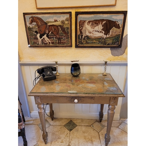 224 - A 20TH CENTURY GILDED SINGLE DRAWER HALL TABLE, with gadrooned rim and glass panel top, raised on tu... 