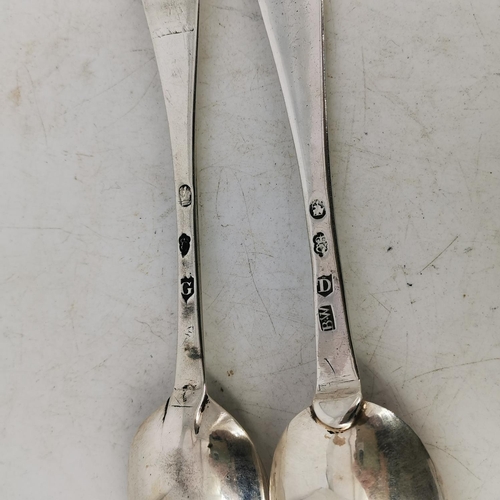 102 - A FINE & RARE SET OF TWO EARLY 18TH CENTURY IRISH SILVER SPOONS, one with a date letter of D for 175... 