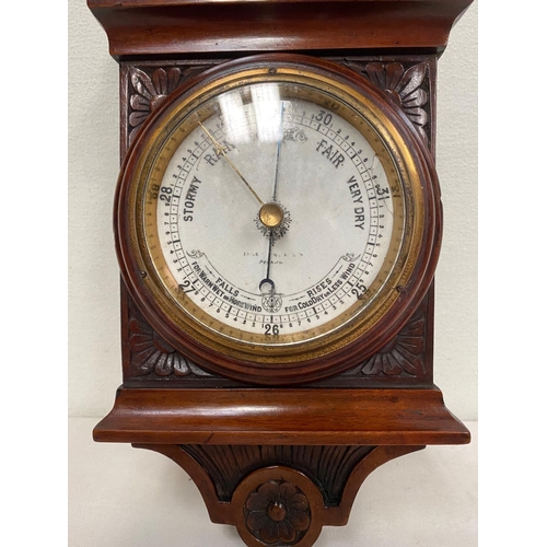 108 - A 19TH CENTURY MAHOGANY CARVED BAROMETER, nicely decorated all over with floral carved design and a ... 