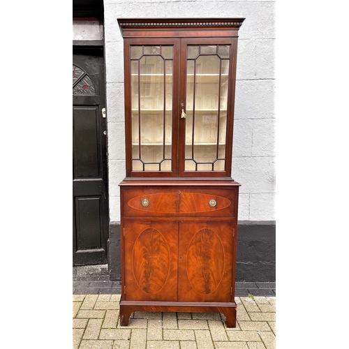 11 - A NEATLY SIZED MAHOGANY & STRING INLAID SECRETAIRE BOOKCASE, this neatly proportioned piece of furni... 