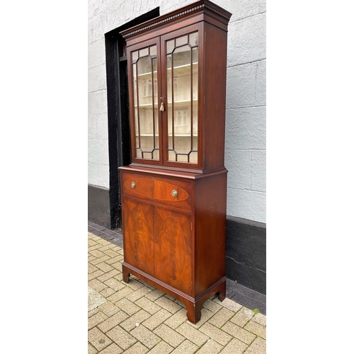 11 - A NEATLY SIZED MAHOGANY & STRING INLAID SECRETAIRE BOOKCASE, this neatly proportioned piece of furni... 