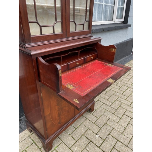 11 - A NEATLY SIZED MAHOGANY & STRING INLAID SECRETAIRE BOOKCASE, this neatly proportioned piece of furni... 