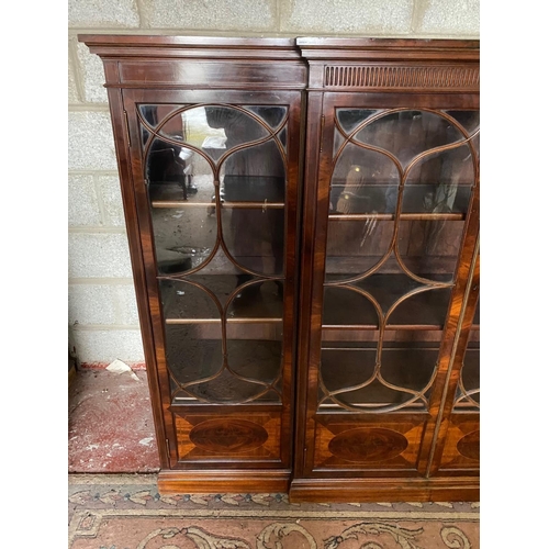 123 - A VERY FINE MAPLE & CO MAHOGANY & SATINWOOD INLAID BREAK-FRONT FOUR DOOR FLOOR BOOKCASE / DISPLAY CA... 