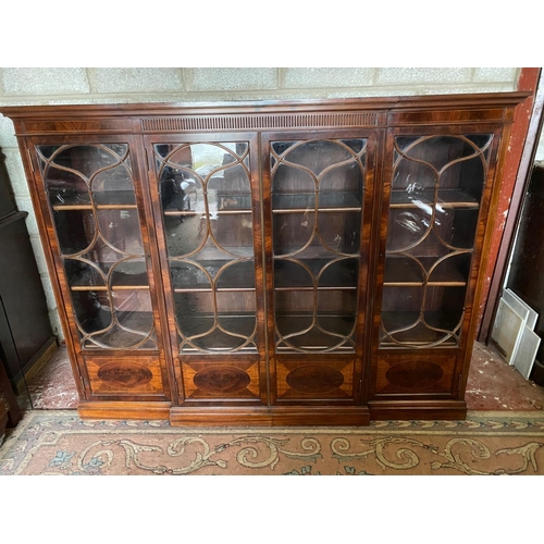 123 - A VERY FINE MAPLE & CO MAHOGANY & SATINWOOD INLAID BREAK-FRONT FOUR DOOR FLOOR BOOKCASE / DISPLAY CA... 