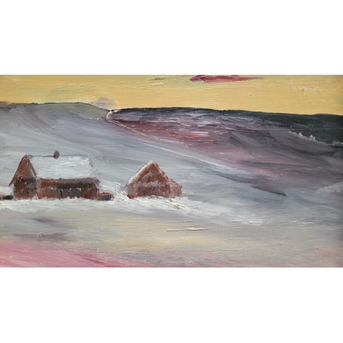 138 - TERRY DELANEY, (IRISH 20TH CENTURY), SNOWED IN, oil on board, signed lower right, inscribed and date... 