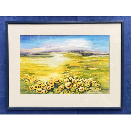 141 - BARBARA BARRETT (Irish, 20th Century), “SUNFLOWER FIELD”, watercolour on paper, signed lower right, ... 