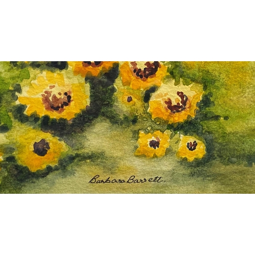 141 - BARBARA BARRETT (Irish, 20th Century), “SUNFLOWER FIELD”, watercolour on paper, signed lower right, ... 