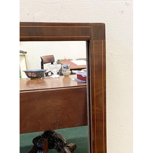 144 - A 19TH CENTURY MAHOGANY INLAID MIRROR, dimensions: 31cm x 48cm approx.