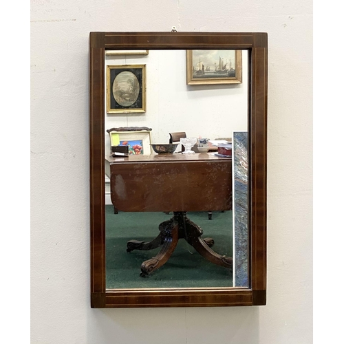 144 - A 19TH CENTURY MAHOGANY INLAID MIRROR, dimensions: 31cm x 48cm approx.