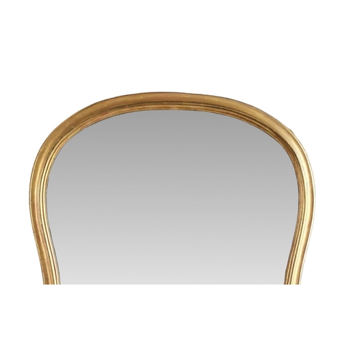 15 - A 19TH CENTURY ARCH TOPPED HOURGLASS SHAPED OVERMANTLE / WALL MIRROR, a wonderfully shaped gilt wall... 