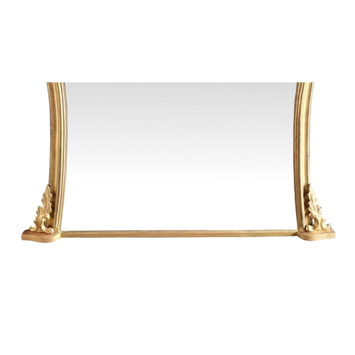 15 - A 19TH CENTURY ARCH TOPPED HOURGLASS SHAPED OVERMANTLE / WALL MIRROR, a wonderfully shaped gilt wall... 