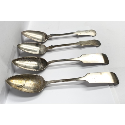 158 - A PAIR SILVER TABLE SPOONS, Marked 750, engraved and dated 1875, along with two others, one Hallmark... 