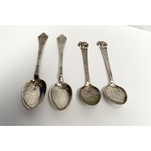 159 - MIXED LOT OF SPOONS; includes; (i) A PAIR OF STERLING SILVER SPOONS, marked sterling 925, with eleph... 