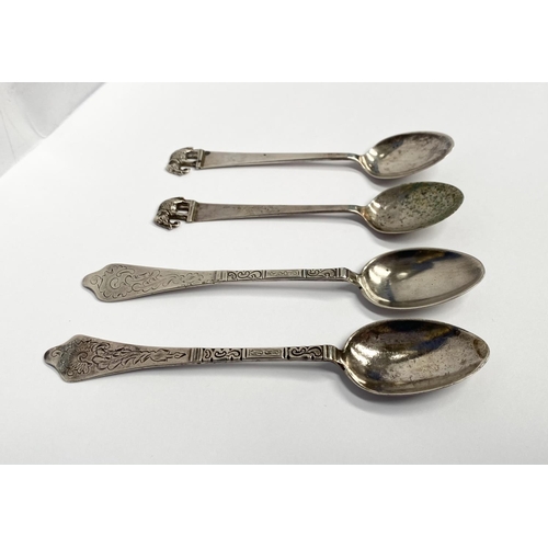 159 - MIXED LOT OF SPOONS; includes; (i) A PAIR OF STERLING SILVER SPOONS, marked sterling 925, with eleph... 