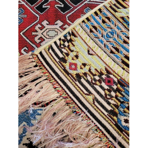 163 - A TURKISH KELLIM FLOOR RUG, brightly coloured Turkish made floor rug/carpet, with geometric motif, l... 