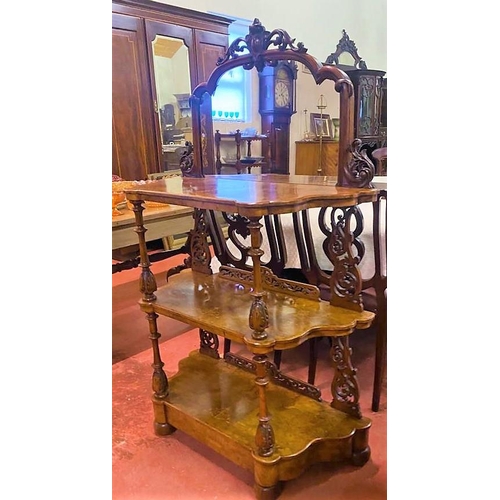 174 - A VERY FINE IRISH BURR WALNUT THREE TIER WHAT-NOT CABINET, with exceptional burr walnut grain and de... 