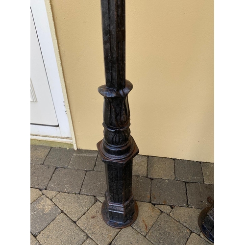 180 - A GOOD PAIR OF CAST IRON GARDEN LAMPS / DRIVEWAY LAMPS, 240cm tall approximately.