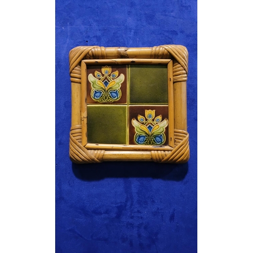 184 - A SET OF THREE FRAMED LATE 19TH CENTURY MAJOLICA TILES, two marked to the back with maker’s stamp: M... 