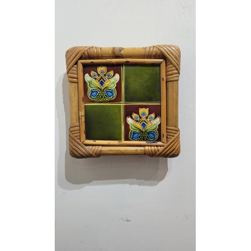 184 - A SET OF THREE FRAMED LATE 19TH CENTURY MAJOLICA TILES, two marked to the back with maker’s stamp: M... 