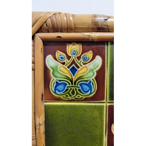 184 - A SET OF THREE FRAMED LATE 19TH CENTURY MAJOLICA TILES, two marked to the back with maker’s stamp: M... 