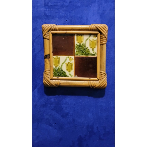 184 - A SET OF THREE FRAMED LATE 19TH CENTURY MAJOLICA TILES, two marked to the back with maker’s stamp: M... 