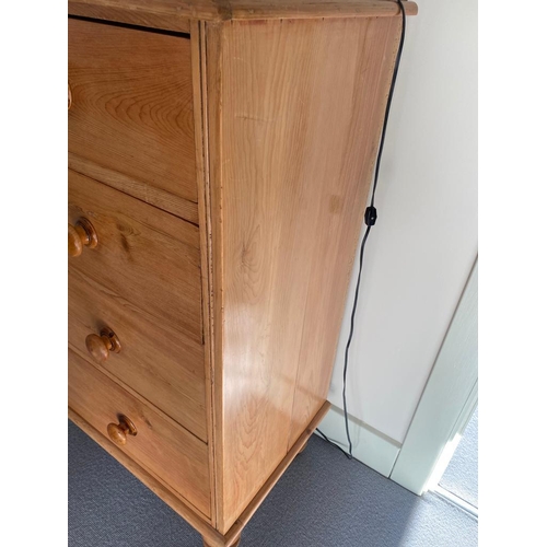 207 - A PINE FIVE DRAWER CHEST OF DRAWERS, on turned bun feet. Dimensions: 42in wide x 18in deep x 46in hi... 