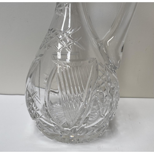 220 - A VERY FINE BELFAST CRYSTAL CLARET JUG, decorated with Harp design to front, star cut base, original... 