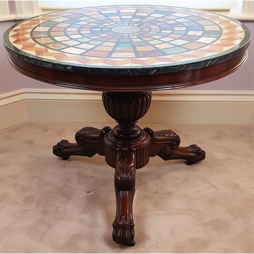 24 - A STUNNING 19TH CENTURY MAHOGANY BASED MARBLE TOPPED ‘SPECIMEN’ TABLE, the circular shaped top compr... 