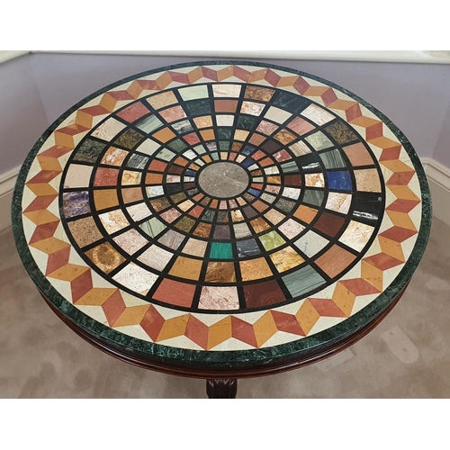 24 - A STUNNING 19TH CENTURY MAHOGANY BASED MARBLE TOPPED ‘SPECIMEN’ TABLE, the circular shaped top compr... 