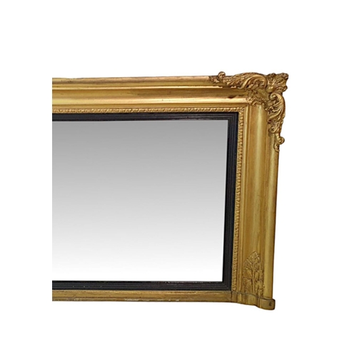 30 - A VERY FINE 19TH CENTURY REGENCY GILT OVER MANTLE / OVER CONSOLE MIRROR, this neatly sized rectangul... 