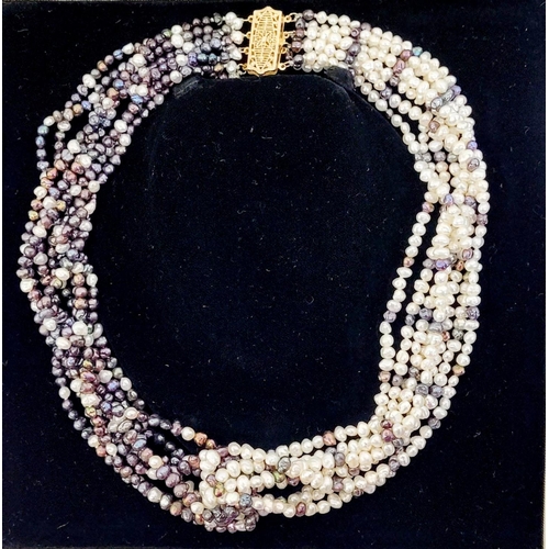 40 - A BEAUTIFUL & VERSATILE CASED PIECE OF JEWELLERY - A MULTI STRAND NATURAL PEARL KNOT NECKLACE, with ... 