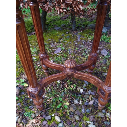 44 - A GOOD QUALITY 19TH CENTURY FRENCH MARBLE TOPPED WINE TABLE, with raised pierced brass gallery to th... 