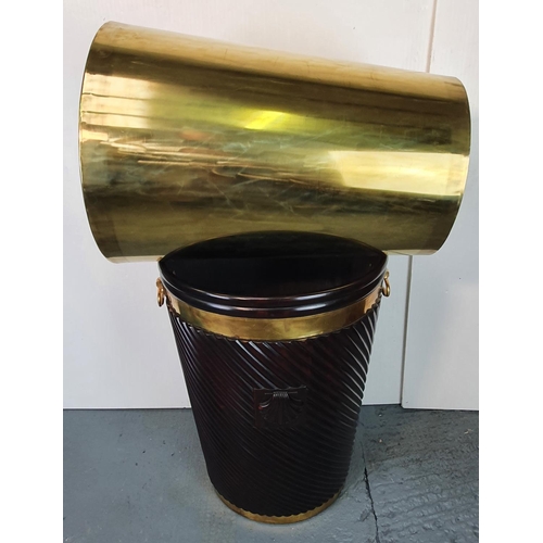 45 - A LARGE SIZED HANDMADE GEORGIAN STYLE BRASS BOUND & LINED PEAT BUCKET, the tapered body decorated wi... 