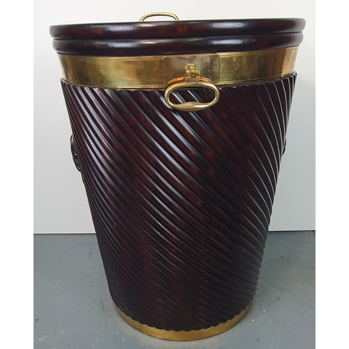 45 - A LARGE SIZED HANDMADE GEORGIAN STYLE BRASS BOUND & LINED PEAT BUCKET, the tapered body decorated wi... 