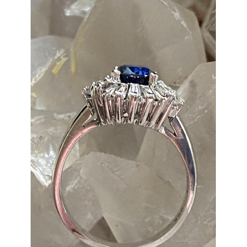 5 - A STUNNING 18CT WHITE GOLD CEYLON BLUE SAPPHIRE & DIAMOND BALLERINA RING, this piece of jewellery is... 