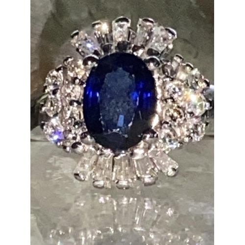 5 - A STUNNING 18CT WHITE GOLD CEYLON BLUE SAPPHIRE & DIAMOND BALLERINA RING, this piece of jewellery is... 