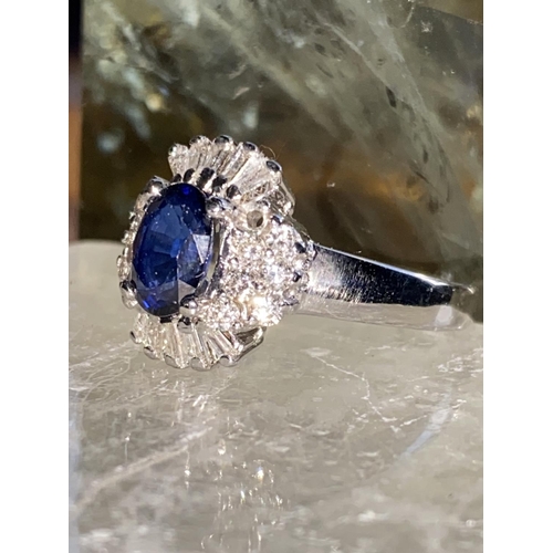 5 - A STUNNING 18CT WHITE GOLD CEYLON BLUE SAPPHIRE & DIAMOND BALLERINA RING, this piece of jewellery is... 