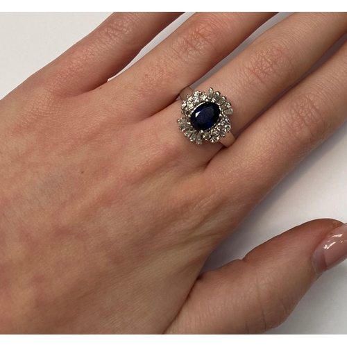 5 - A STUNNING 18CT WHITE GOLD CEYLON BLUE SAPPHIRE & DIAMOND BALLERINA RING, this piece of jewellery is... 