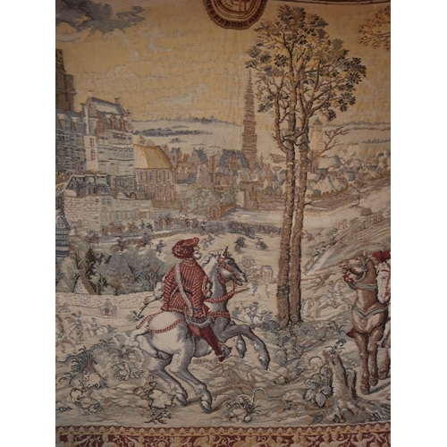 52 - A FINE & LARGE WALL TAPESTRY, this extensive landscape tapestry is a reproduction of an original tap... 