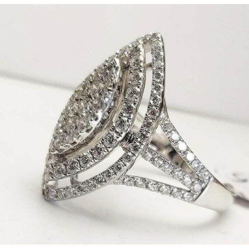 61 - A STUNNING 18CT WHITE GOLD DIAMOND COCKTAIL MARQUISE SHAPED STATEMENT RING, the incredible marquise ... 