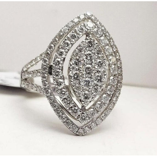 61 - A STUNNING 18CT WHITE GOLD DIAMOND COCKTAIL MARQUISE SHAPED STATEMENT RING, the incredible marquise ... 