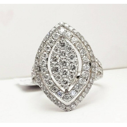 61 - A STUNNING 18CT WHITE GOLD DIAMOND COCKTAIL MARQUISE SHAPED STATEMENT RING, the incredible marquise ... 