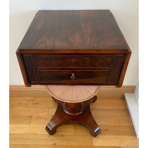 7 - A VERY FINE ROSEWOOD WILLIAM IV DROP LEAF WORK TABLE / WRITING TABLE / LAMP TABLE, the two leaves ar... 