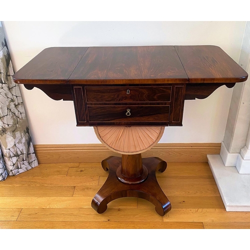 7 - A VERY FINE ROSEWOOD WILLIAM IV DROP LEAF WORK TABLE / WRITING TABLE / LAMP TABLE, the two leaves ar... 