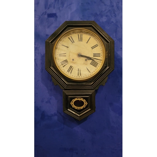 78 - AN ANSONIA AMERICAN WALL CLOCK, with Ansonia emblem to the dial and label to the interior, in workin... 