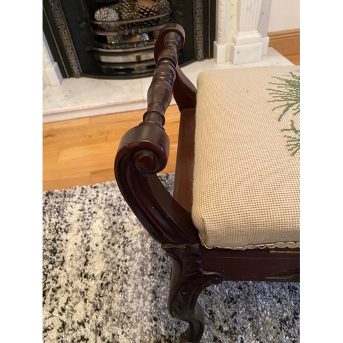 86 - A GOOD QUALITY MAHOGANY PIANO / DRESSING TABLE STOOL, raised on cabriole shaped legs with a nice car... 